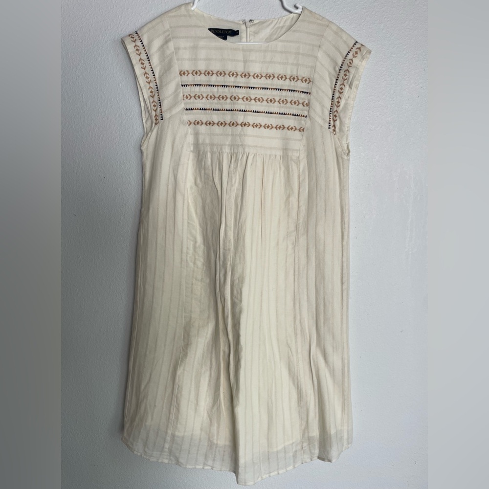 Pendleton Embroidered Cap Sleeve Cream Cotton Mini
Dress Southwest Western Aztec